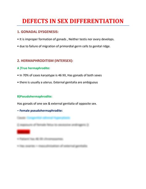 Solution Defects In Sex Differentiation Studypool