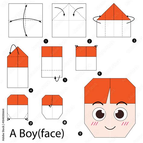 Step By Step Instructions How To Make Origami A Boy Face Stock