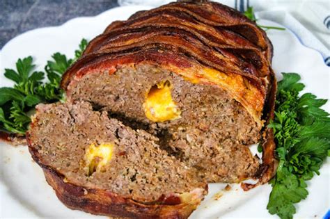 Cheese Stuffed Bacon Wrapped Meatloaf Just A Pinch Recipes