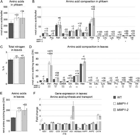 N Levels In Mmp1 Phloem Exudate And Leaves And Expression Of Genes