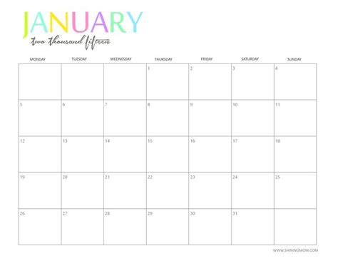 Free 2015 Printable Calendar By ShiningMom Fun And Colorful