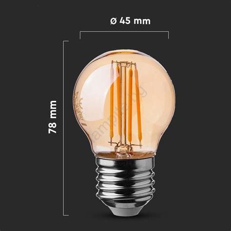 Led Крушка Filament Amber G45 E27 4w 230v 2200k Lampite