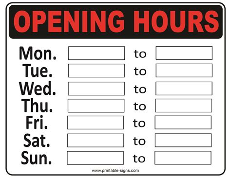 Our Opening Hours Sign - Printable Signs