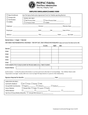 Fillable Online Employee Enrollment Change Form Docx Fax Email Print