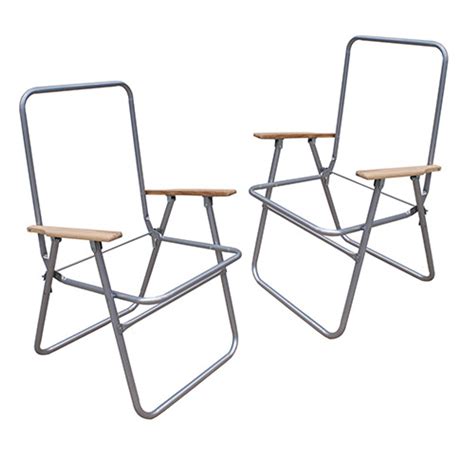 Two Sturdy Steel High-Back Lawn Chair Frame with Wooden Arm