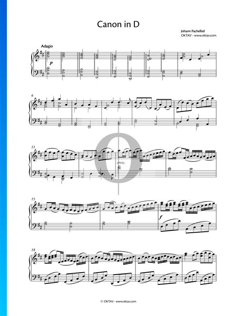 Canon In D Johann Pachelbel Piano Sheet Music Oktav