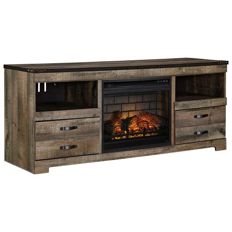 Signature Design by Ashley Trinell Rustic Large TV Stand with Fireplace ...