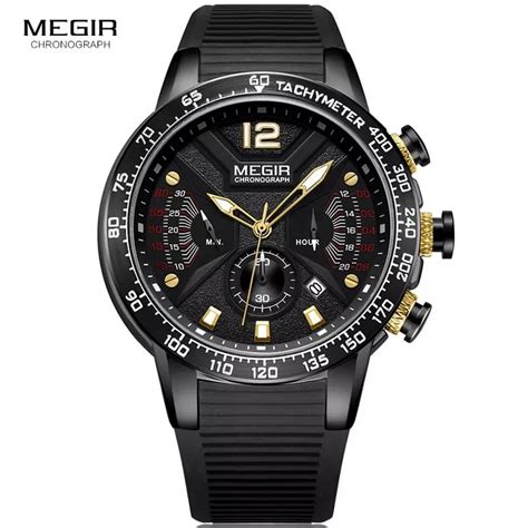 Ripley RELOJ MEGIR HOMBRE ANÁLOGO NEGRO MEG 13 ACERO SILICONA