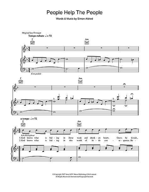 Birdy "People Help The People" Sheet Music for Piano, Vocal & Guitar ...