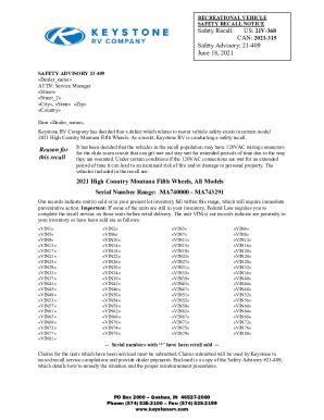 Fillable Online 21 409 Montana IDC Recall Dealer Letter Fax Email Print