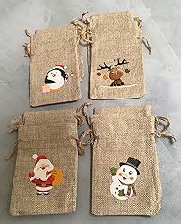 CCINEE Christmas Linen Bags With Drawstrings Christmas Burlap Goody