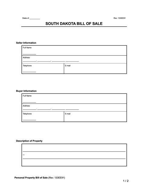 Free South Dakota Bill Of Sale Forms Pdf Word