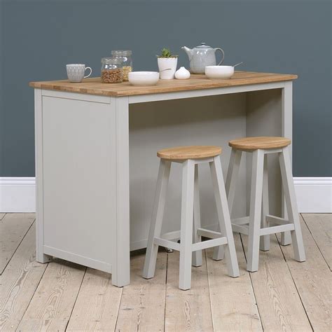 Portobello Grey Breakfast Bar Island With Stools In Kitchen