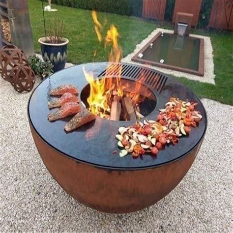 China Large Wood Fired Barbecue Charcoal Bbq Grill Corten Round Fire