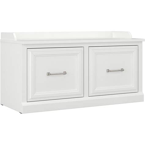 Woodland 40W Shoe Storage Bench With Doors In White Ash Engineered