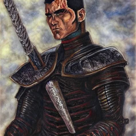 Portrait Of Guts From The Anime Berserk Oil Painting Stable