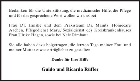 Traueranzeigen Von Guido Und Ricarda R Ffer Aachen Gedenkt