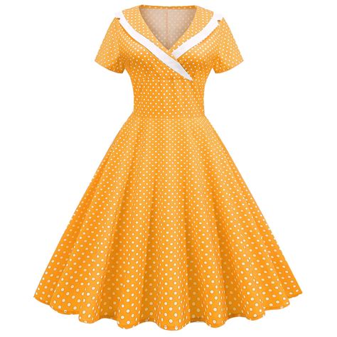 Womens Flowy Dress Womens Retro Dress Short Sleeved Polka Dot Printed