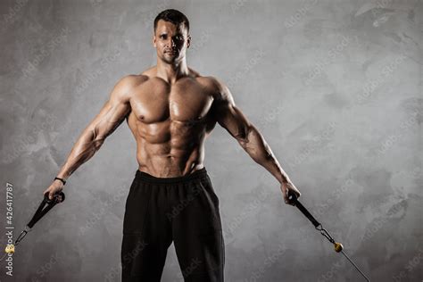 Fitness In Gym Sport And Healthy Lifestyle Concept Handsome Athletic Man With Naked Torso