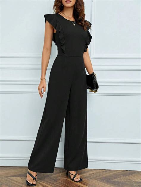 Shein Tall Ruffle Trim Wide Leg Jumpsuit Shein Uk