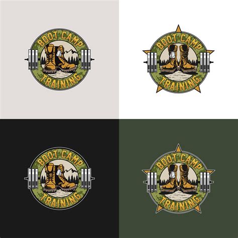 The illustrated logo concept features elements of boot camp, military ...