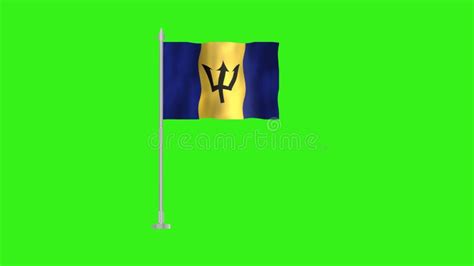 Pole Flag Of Barbados Barbados Pole Flag Waving In The Wind On Green