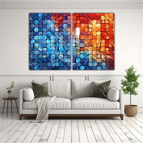 Set Telas En Bastidor Tonos Relieve Modern Abstract Mosaic Style