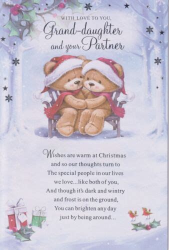 Granddaughter And Partner Christmas Greeting Card 9 X6 Cute Bears Nice Verse Ebay