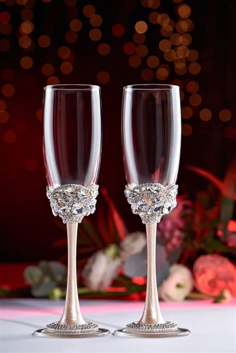 Personalized Wedding Glasses Toasting Flutes Ivory And Silver Etsy