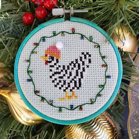 Yuletide Chickens String Lights Pdf Cross Stitch Pattern Etsy