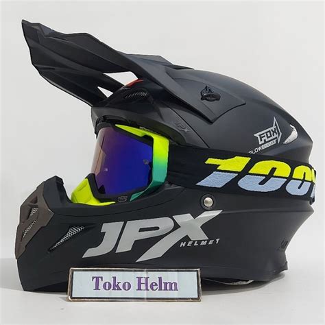 Jual Helm JPX Cross FOX 1 Polos Hitam Doff Plus Goggle Percent GS