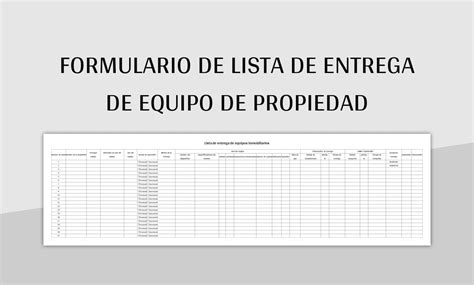 Plantilla De Excel Lista De Entrega De Equipos Inmobiliarios Y Hoja De