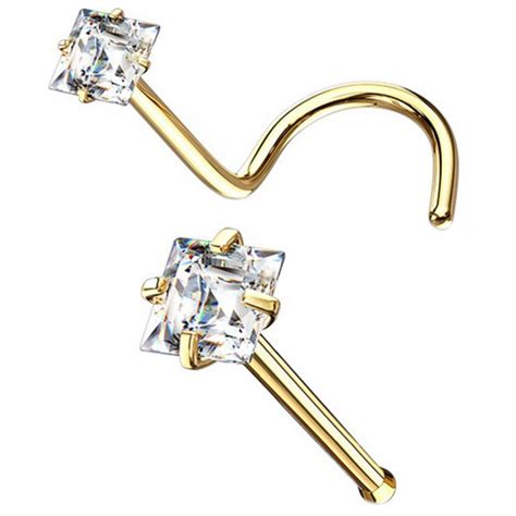 2pc Heart Cz Shape Steel Nose Rings Bone Screw