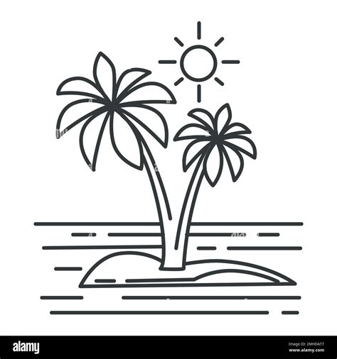 Tropical Island Summer Landscape Ocean Or Seascape Outline Sketch