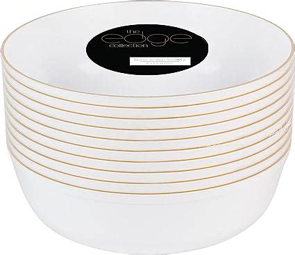 PLASTICPRO 30 Pack 16 OZ Bowls Edge Collection White With Gold Rim