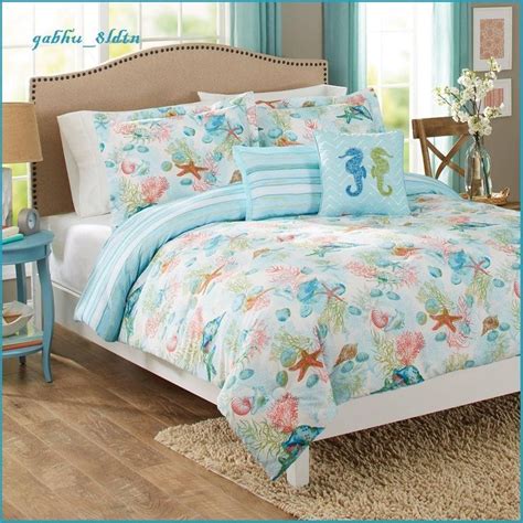 Coral Seashells Starfish Full Queen Comforter Set 5 Pc Embroidered