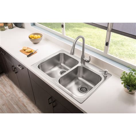 Shop Moen Kelsa 22-in x 33-in Stainless Steel Double-Basin Drop-In Or ...