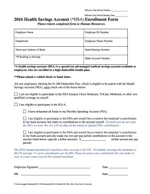 Fillable Online Hsa Enrollment Form Fax Email Print Pdffiller