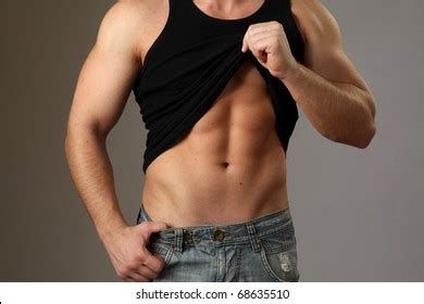 Fit Muscular Man Jeans Half Naked Stock Photo Shutterstock