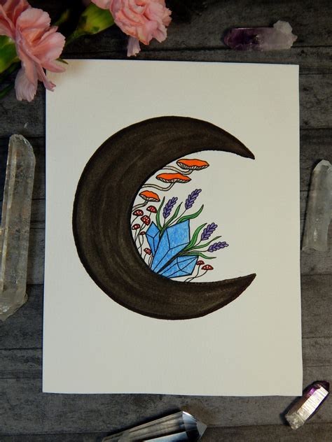 Crescent Moon Art Original Watercolor Watercolor Painting - Etsy