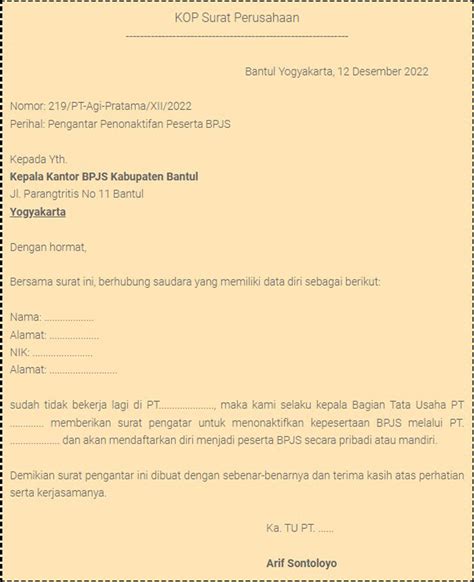 Contoh Surat Pemutusan Bpjs Ketenagakerjaan Sexiz Pix