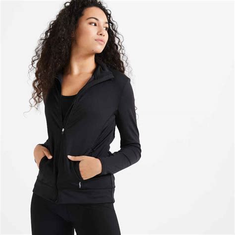 Womens Straight Cut Fitness Cardio Jacket Black Decathlon