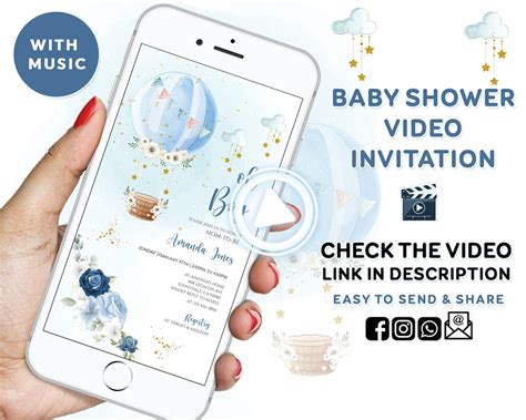 Blue Hot Air Balloon Baby Shower Invitation Hot Air Balloon Invite Up Up And Away Adventure