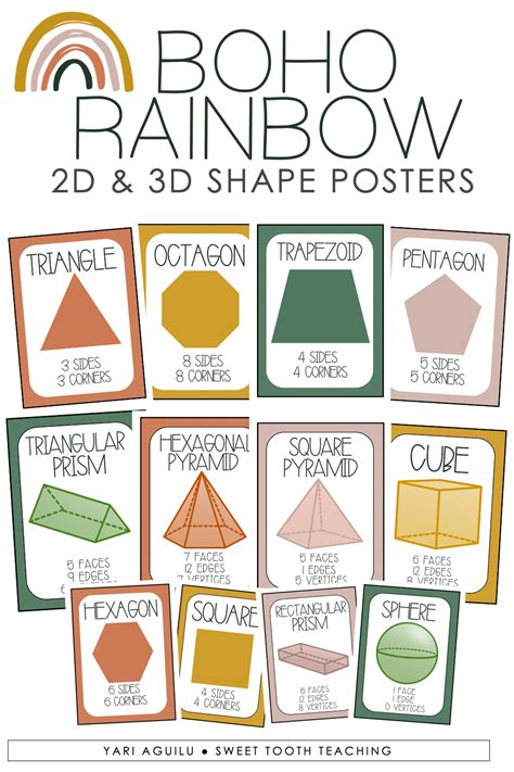 Boho Rainbow Shape Posters 2d And 3d Shapes Neutral Colors Editable