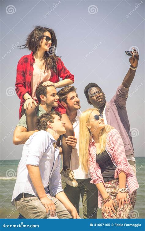 Friends Having Fun While Taking A Selfie Stock Image Image Of