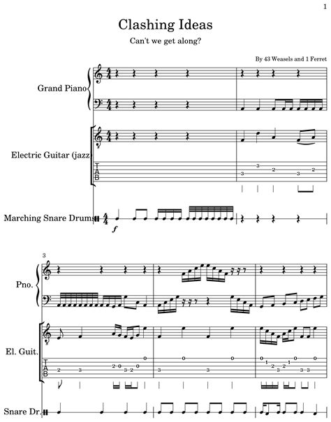Clashing Ideas - Sheet music for Piano, Electric Guitar, Marching Snare Drums