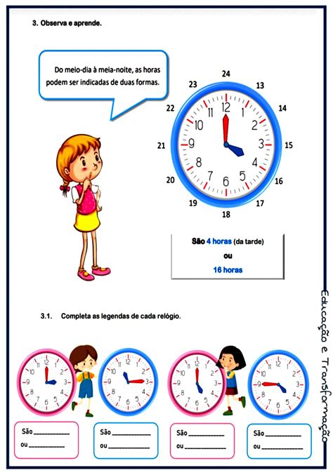 Horas Atividade De Matem Tica Para Trabalhar As Horas Atividades 188672