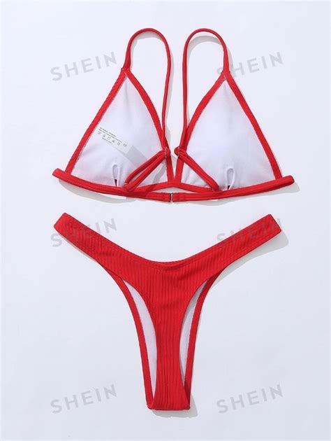 SHEIN Swim Conjunto de Maiô Bikini Monocromático de Verão Sutiã