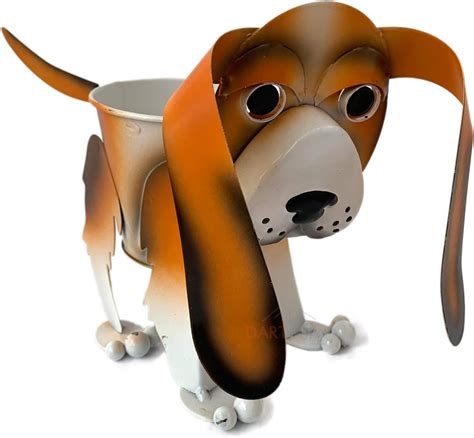 Metal Wobbly Beagle Planter Brown Puppy Dog Home Garden Flower Plant