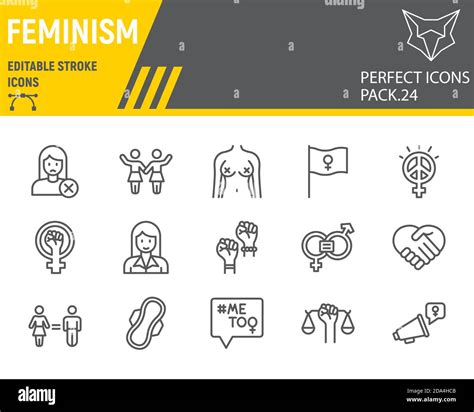 Feminism Line Icon Set Gender Equality Collection Vector Sketches